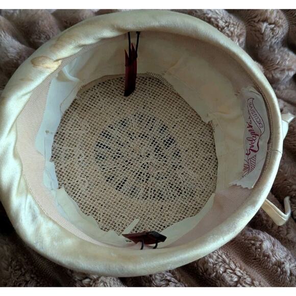 Vtg 1950s Evelyn Varon Sequin Lace Cocktail Hat Fascinator Cap Beige Pancake - Picture 9 of 12